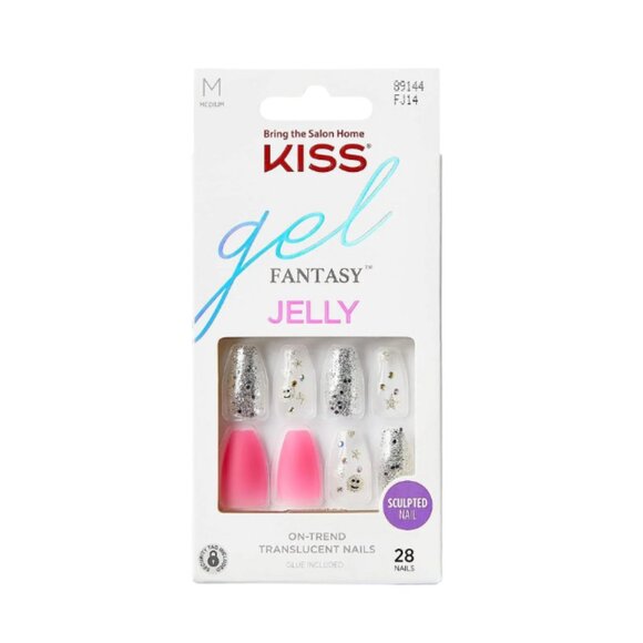 KISS Gel Fantasy Jelly Color Long Coffin Press-On Nails - Be Jelly - Picture 1 of 1
